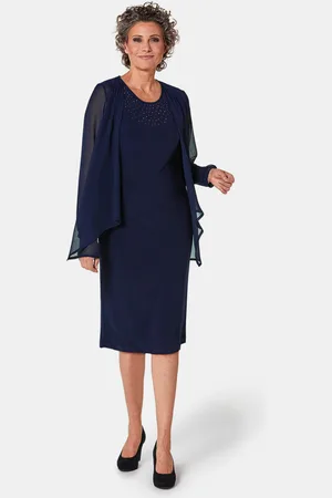 GOLDNER Jurk met fijn chiffon jasje - marine - Gr. 20 van