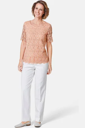GOLDNER Feestelijke blouse van chic kant - perzik - Gr. 19 van