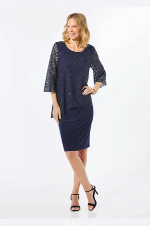 GOLDNER Jurk met fijne kanten drapering - marine - Gr. 40 van