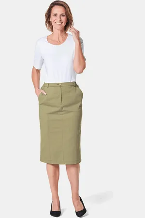 GOLDNER Sportief-elegante satijnen rok - kaki - Gr. 20 van