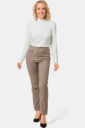 GOLDNER Warme broek LOUISA, kreukarm, band deels elastisch - taupe - Gr. 245 van