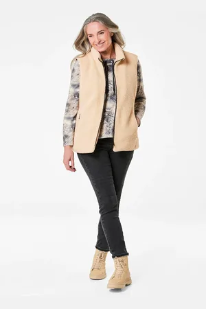 GOLDNER Teddy vest met opstaande kraag - beige - Gr. 19 van
