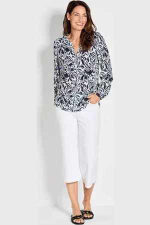 GOLDNER Blouse met print - marine / weiß / gedess. - Gr. 19 van