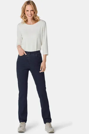GOLDNER Chic versierde jeans met elastische band - marine - Gr. 195 van