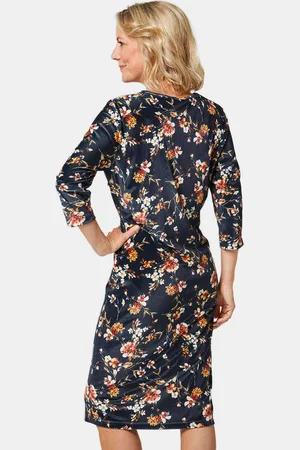 GOLDNER Jurk van chic changerend fluweel - marine / bruin / gedess. - Gr. 46 van