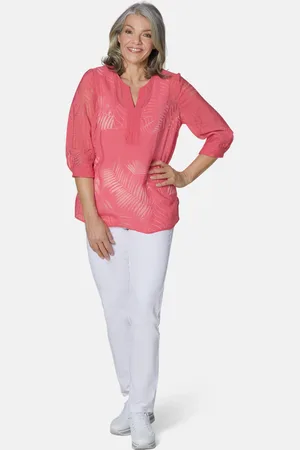 GOLDNER Casual gesneden etskantblouse - koraalrood - Gr. 19 van