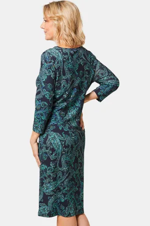 GOLDNER Elastische jersey jurk met modieuze print - marine / petrol / gedess. - Gr. 24 van