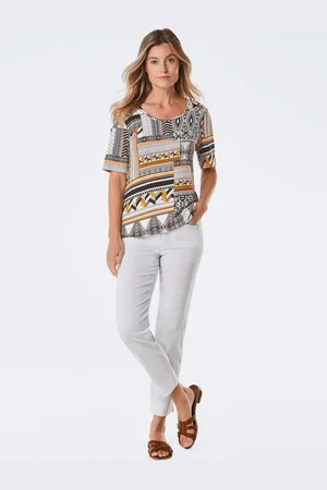 GOLDNER Gedessineerd shirt - / wit / oranje / gedess. - Gr. 21 van