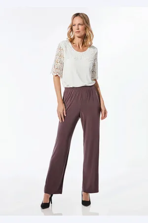 GOLDNER Comfortabele slinky broek met elastische tailleband - aubergine - Gr. 19 van