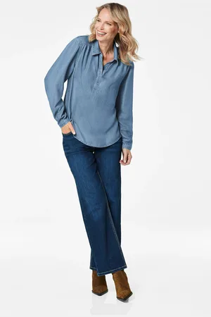 GOLDNER Denim blouse van Tencel - - Gr. 23 van