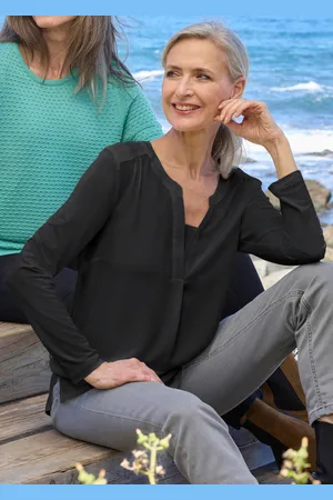 GOLDNER Blouseshirt met chiffon inzet - - Gr. 19 van