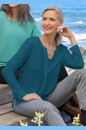 GOLDNER Blouseshirt met chiffon inzet - petrol - Gr. 40 van
