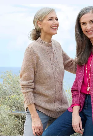 GOLDNER Tricot pullover met kabelpatroon - beige / gedess. - Gr. 19 van
