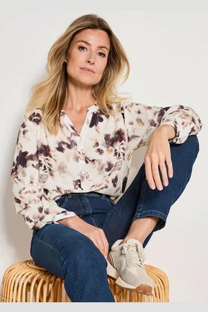 GOLDNER Blouse met print - beige / gedess. - Gr. 19 van