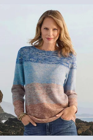 GOLDNER Pullover - lichtblauw / camel / gedess. - Gr. 19 van