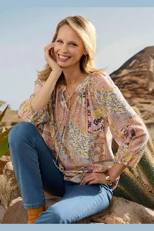 GOLDNER Blouse met print - steengrijs / gedess. - Gr. 19 van
