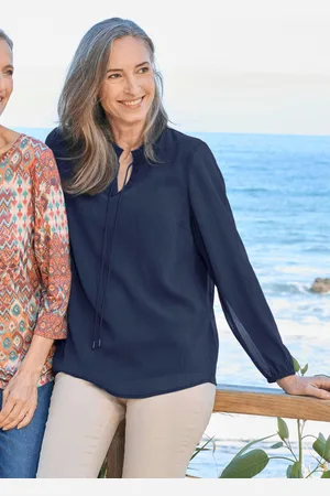 GOLDNER Chiffon blouse met vrouwelijke halslijn - marine - Gr. 19 van