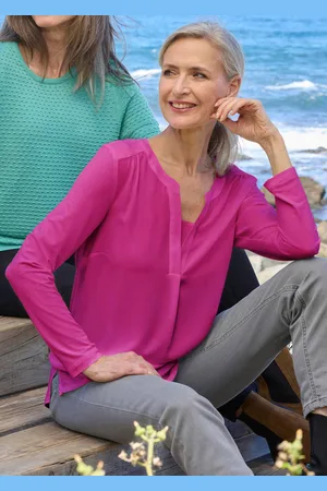 GOLDNER Blouseshirt met chiffon inzet - bessen - Gr. 19 van