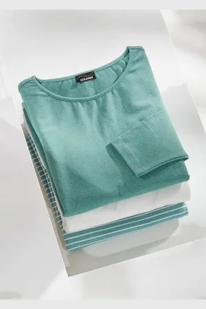 GOLDNER Shirtset - grijsgroen / gebroken wit / grijsgroen / gestreept - Gr. 19 van