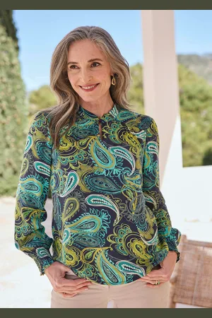 GOLDNER Blouse - smaragd / gedess. - Gr. 19 van