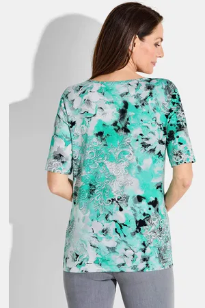 GOLDNER Shirt - / turquoise / grijs / gedess. - Gr. 19 van