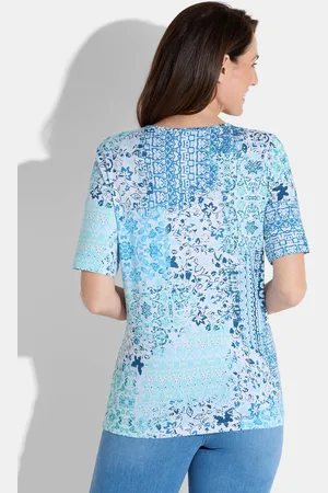 GOLDNER Shirt - / wit / turquoise / gedess. - Gr. 19 van