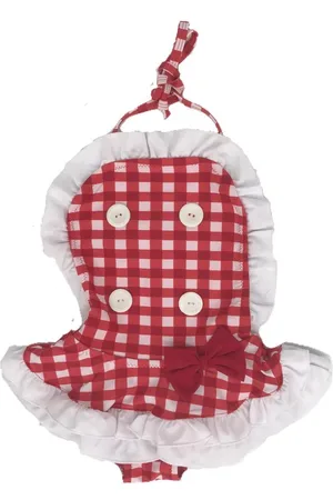 Merkloos Kinderbadpak - Retro badpak - wit - geruit - mt 92/98