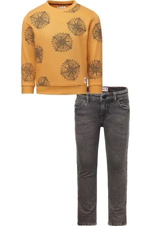 Noppies Kledingset - 2delig - Broek Denim Slim Fit Grey Wash Geleen - Sweater Gaya Amber Gold