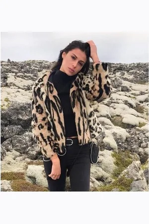 Merkloos Winterjas Leopard Print S/M