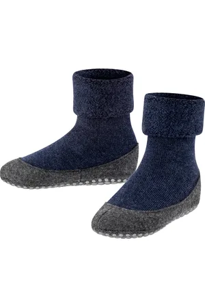 Falke Cosyshoe Teens antislip noppen merinowol huissokken pantoffels kinderen blauw
