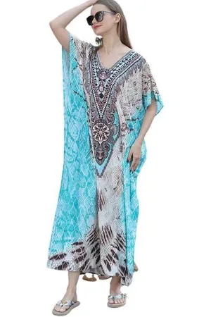 Merkloos Kaftan - Strandjurk Half Transparant 145CM/78CM Onesize 38-50