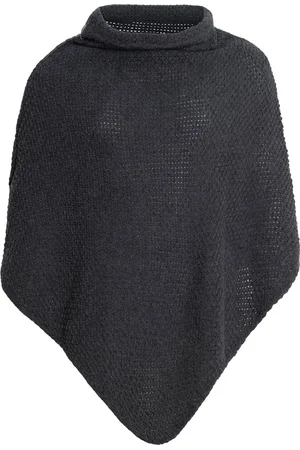 Knit Factory Coco Gebreide Poncho - Met ronde kraag - Dames Poncho - Gebreide mantel - Donkergrijze winter poncho - - One Size