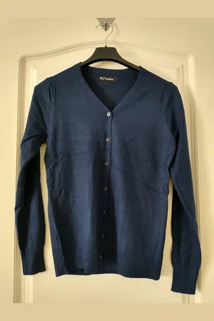 Merkloos Dames vest Astrid effen donker blauw navy kort vest met 6 knopen lange mouwen