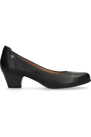 No Stress Dames - Zwarte leren pumps met lage hak
