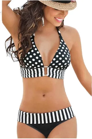 Merkloos Hoogwaardige Push Up Bikini - Badmode - Slip en Top - Zwemkleding Dames - en Wit