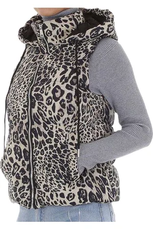 Merkloos Dilena fashion bodywarmer gewatteerd luipaard capuchon