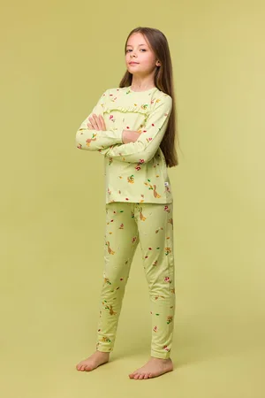 Woody Pyjama meisjes/dames - lichtgroen - eendjes all-overprint - 242-10-PZG-Z/920 - maat 140