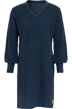 Knit Factory Robin Dames Jurk - Gebreide Trui Jurk - Wollen jurk - Herfst- & winterjurk - Wijde jurk - V-hals - - 36/38 - Knielengte