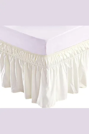 Merkloos Bedrok met ruches - elastisch en effen - 153 x 203 x 38 cm - cr??mekleurig