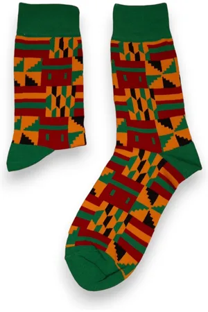 Merkloos Afrikaanse sokken / Afro sokken / Kente sokken - Groen / Oranje - Afrika print kousen / Vrolijke sokken