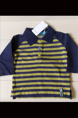 Noppies Polo t-shirt longsleeve navyblauw met groen gestreept maat 56