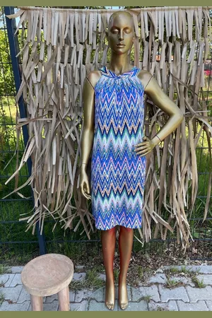 Merkloos Halterjurk Costa Zigzagprint - Blauw - Multicolor - One Size (38 t/m 40/42)
