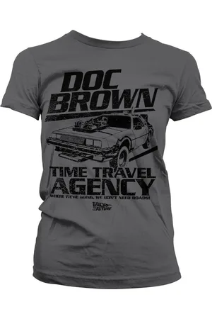 Back To The Future Doc Brown Time Travel Agency Girly Tee Damen T-Shirt Dark-Grey-L