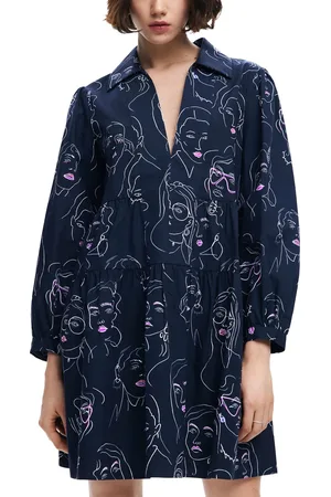 Desigual Blauwe Katoenen Jurk Met Lange Mouwen