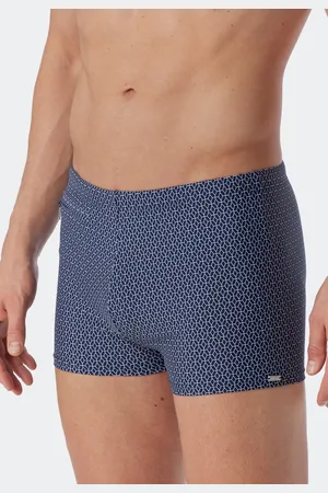 Schiesser Marineland heren badkleding - retro zwemshort tricot zakje met rits donkerblauw patroon
