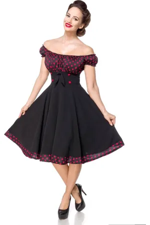 Belsira Schulterfreies Swing-Kleid Medium-lengte jurk zwart-rood M