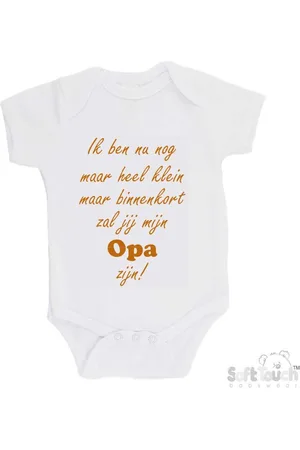 Merkloos 100% katoenen Romper "Ik ben nu nog maar heel klein maar binnenkort zal jij mijn opa zijn!" Unisex Katoen Wit/tan