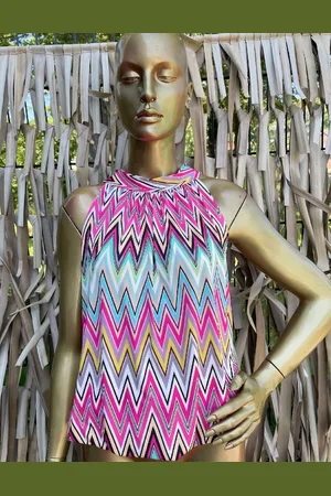 Merkloos Haltertop Costa - Zigzag - Roze - One Size (