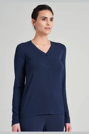 Schiesser Mix+Relax T-shirt - dames shirt lange mouwen modal v-hals knoopsluiting