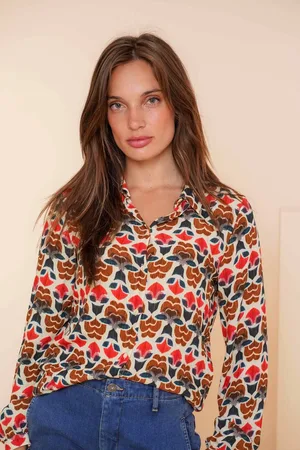 Geisha Blouse Blouse Met Print 43680 20 Blue/coral Dames